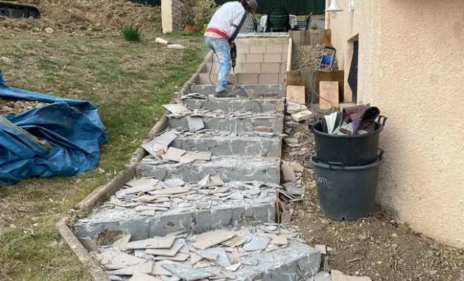 Installation d'escalier extérieur, Mornant, Hugot Paysage